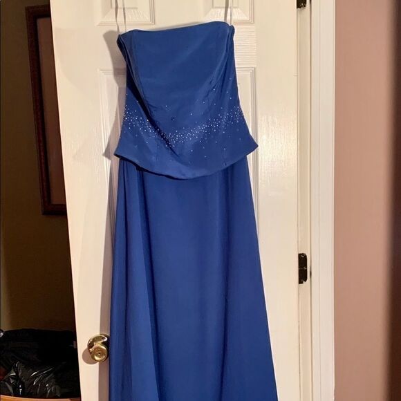 Blue Chiffon Belsoie Strapless Dress Size 8 NWT - Picture 1 of 5